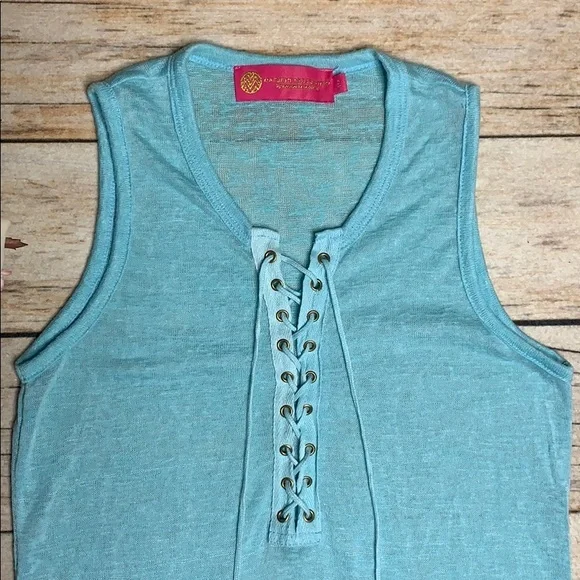 MACBETH COLLECTION lace up, semi sheer tank - Picture 2 of 3